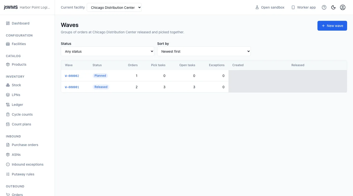 The waves list: one released wave and one planned